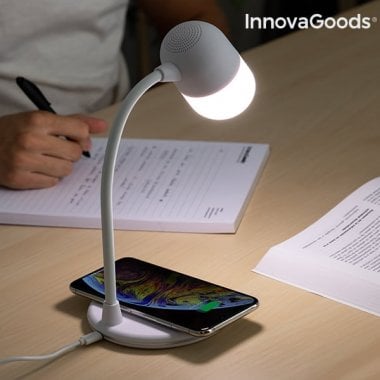 LED-lampa med högtalare och trådlös laddare  mobil