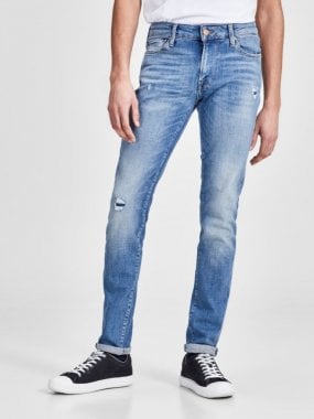 Blå jeans med slitningar skinny fit 1