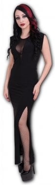 Gothic elegance svart långklänning med slits modell