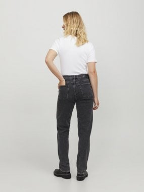 Jeans i stretchig rak passform med knappgylf dam 2