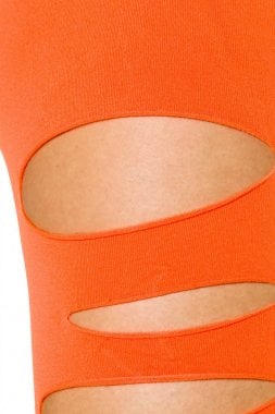 Leggings med hål på sidan orange närbild