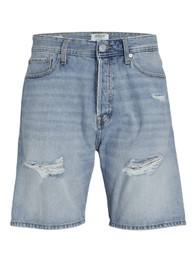 Slitna ljusblå jeansshorts med hål herr 1