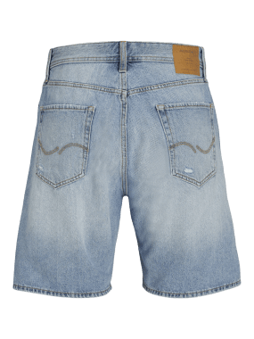 Slitna ljusblå jeansshorts med hål herr 2