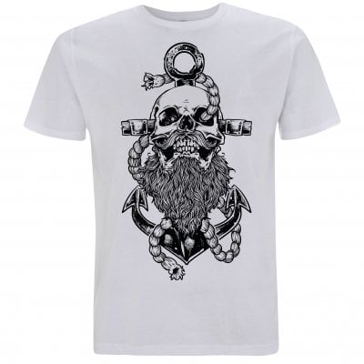 Beard and anchor vit T-shirt