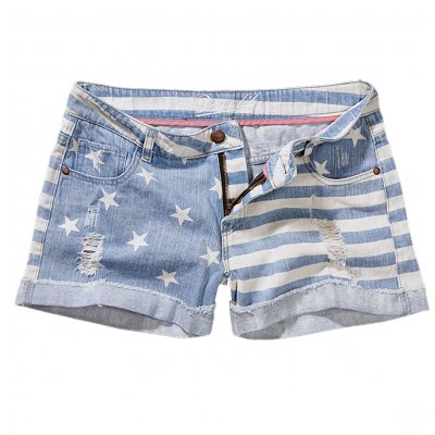 Jeanshotpants stars and stripes ljusblå
