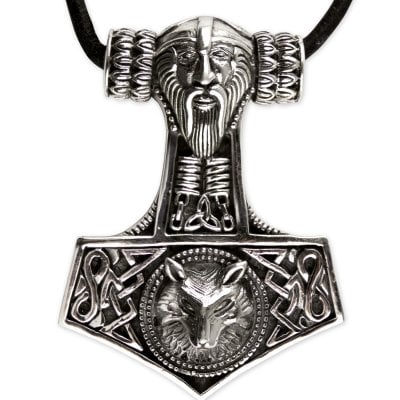 Stor Torshammare i silver halsband
