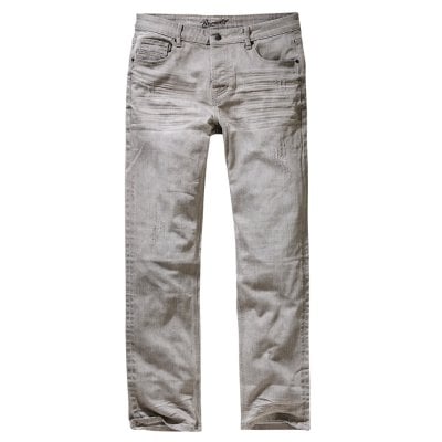 Ljusgrå slitna jeans fram