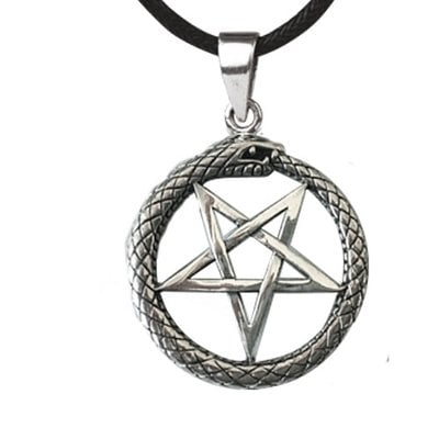 Snake pentagram i silver halsband