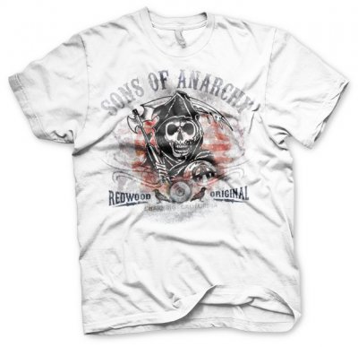Sons Of Anarchy Sliten Flagga vit t-shirt