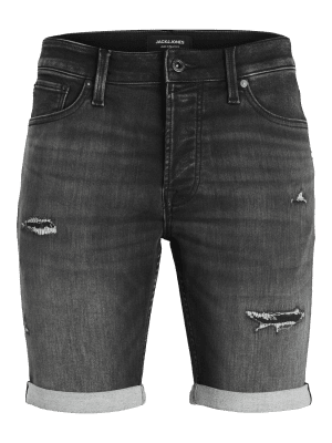 Svarta jeansshorts i stretch med slitningar herr 2